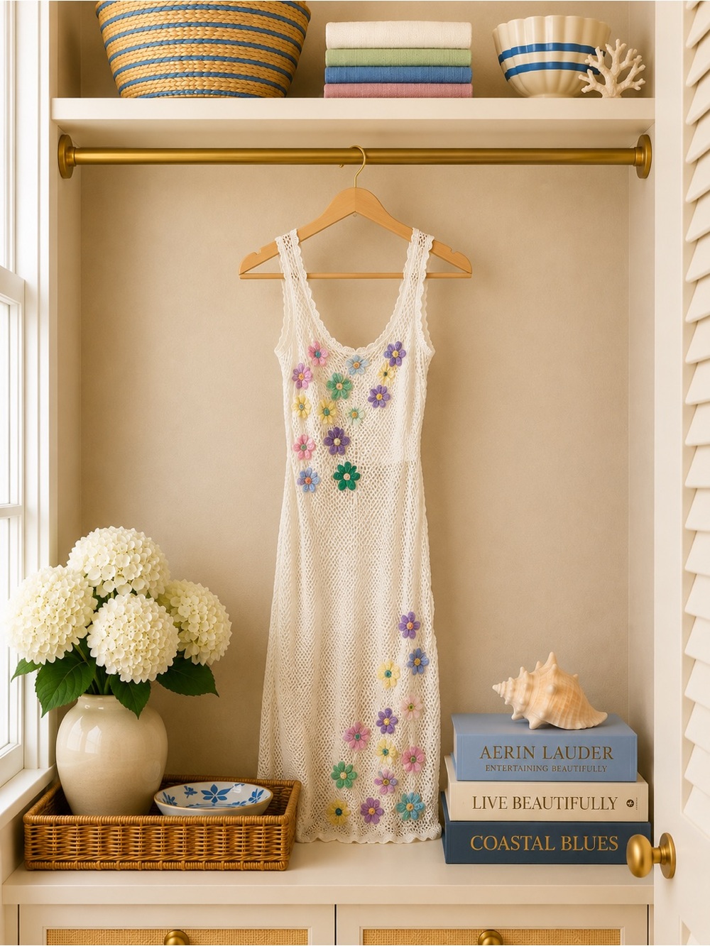 Beach Riot White Crochet Floral Appliqué Coverup